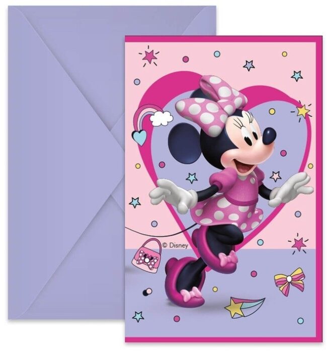 Zaproszenia Myszka Minnie 6 sztuk + koperty