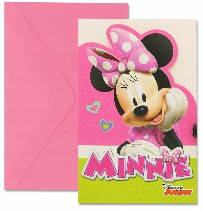 Zaproszenia Myszka Minnie 6 sztuk + koperty