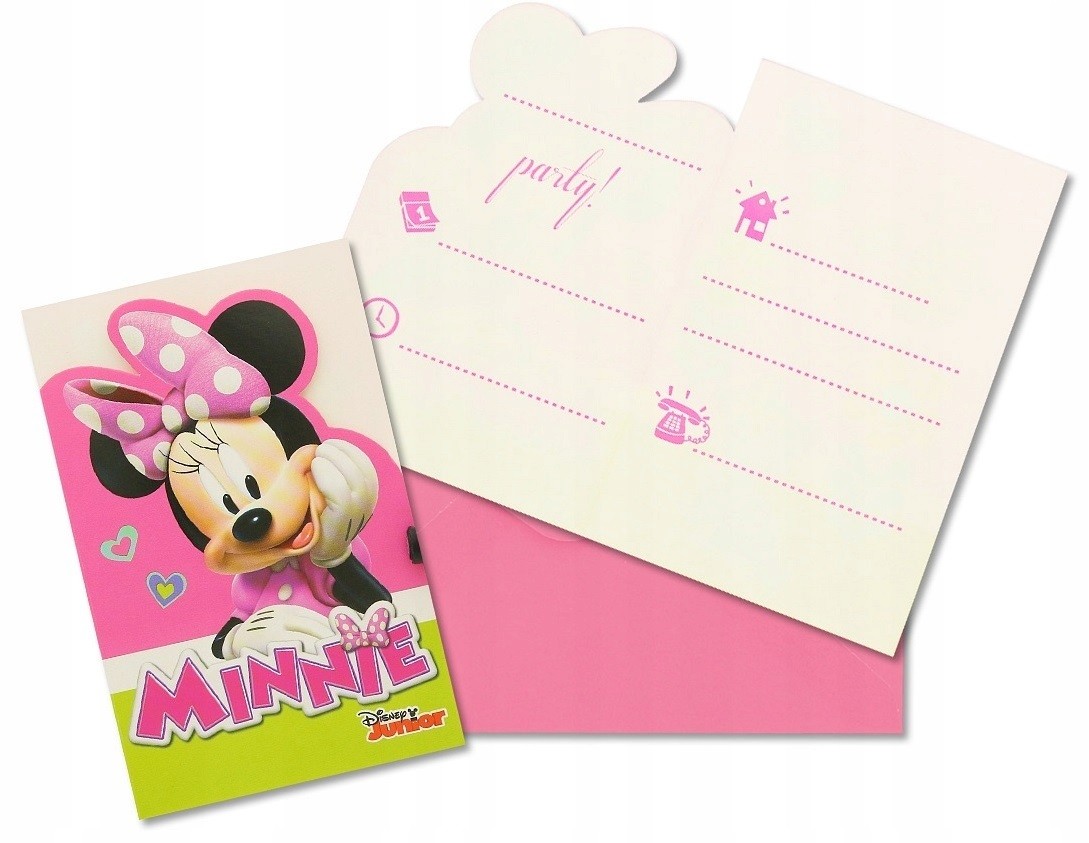 Zaproszenia Myszka Minnie 6 sztuk + koperty
