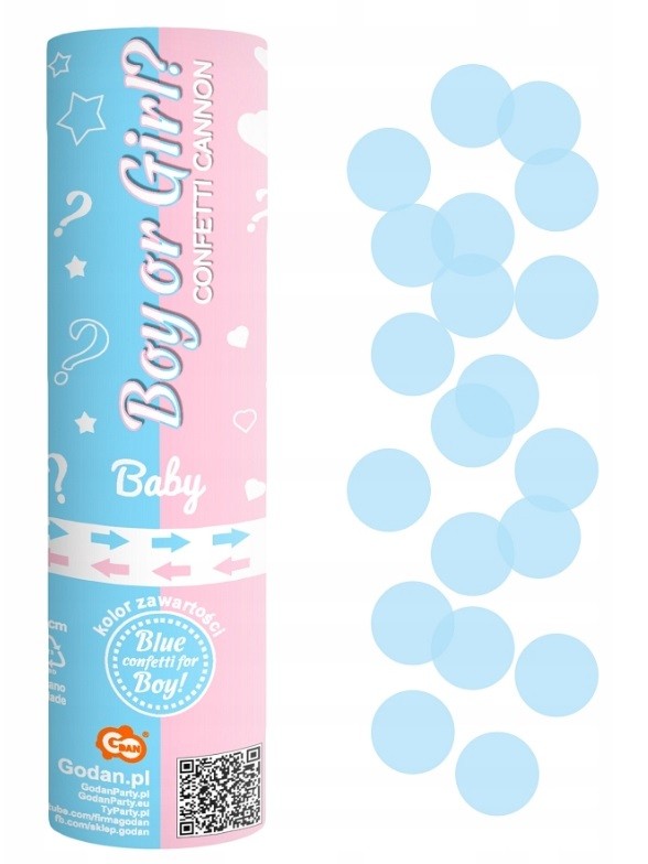 Tuba z konfetti Boy or Girl niebieska chłopiec 1 sztuka