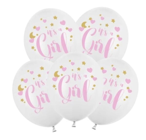 Balony lateksowe "It's a Girl" 5 sztuk Narodziny Baby Shower