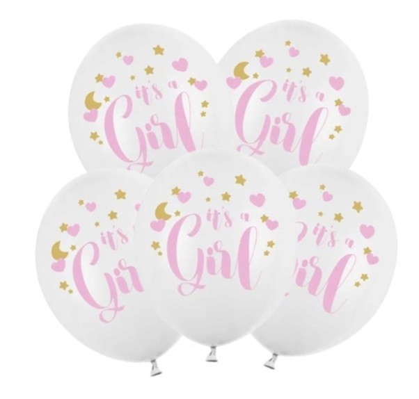 Balony lateksowe "It's a Girl" 5 sztuk Narodziny Baby Shower