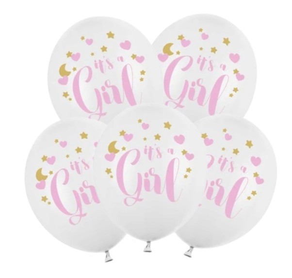 Balony lateksowe "It's a Girl" 5 sztuk Narodziny Baby Shower