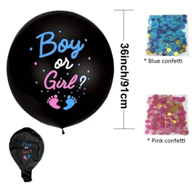 Balon foliowy Boy or Girl 91 cm Baby Shower + konfetti