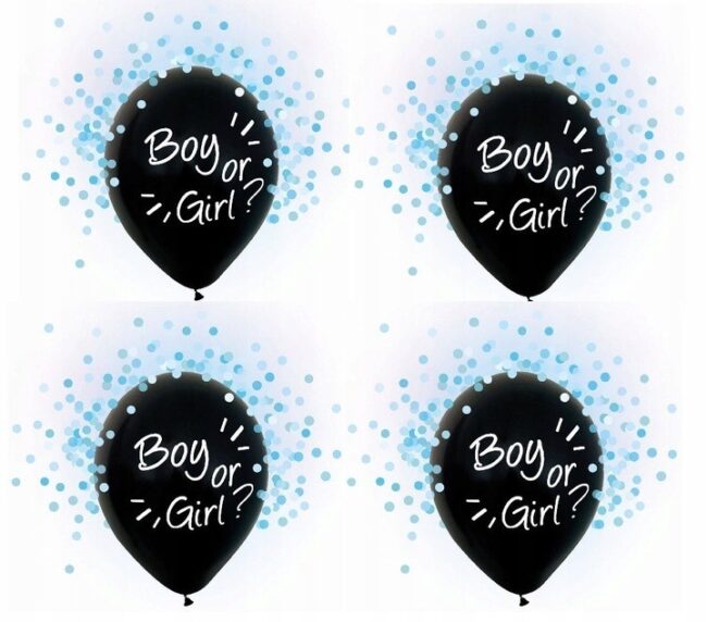 Balony Boy or Girl niebieskie konfetti Baby Shower