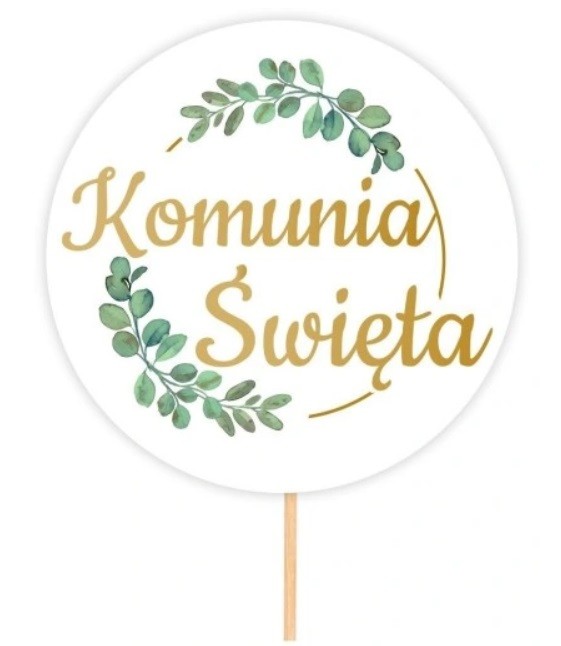 Topper ozdoba na tort Komunia Święta Eukaliptus I Komunia Święta