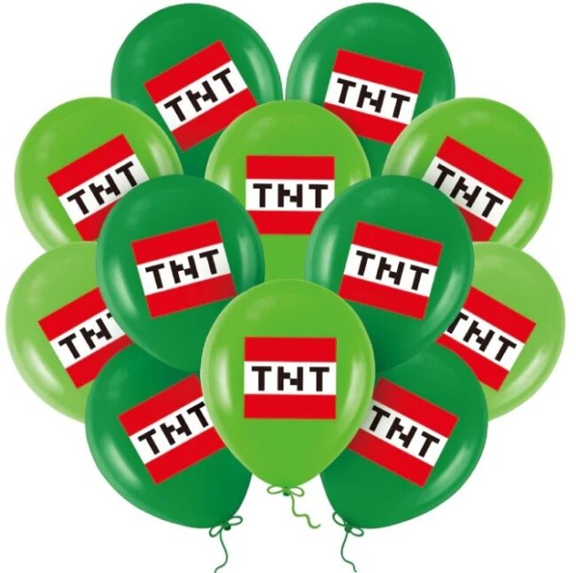 Balony gamingowe zielone piksele TNT Minecraft Mix 12 sztuk