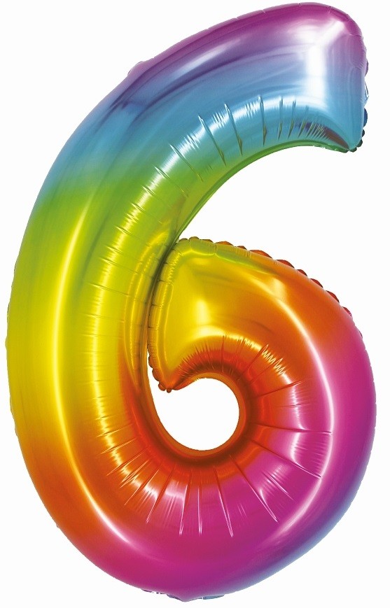 balon tęczowy cyfra 6