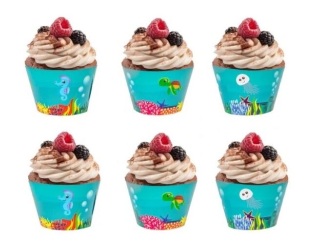 Papilotki na babeczki muffinki Podwodny Świat Ocean 6 sztuk Urodziny