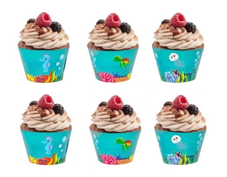 Papilotki na babeczki muffinki Podwodny Świat Ocean 6 sztuk Urodziny