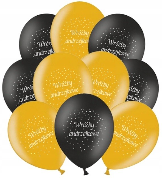 Balony na Andrzejki Wróżby Andrzejkowe 10 sztuk złote i czarne balony
