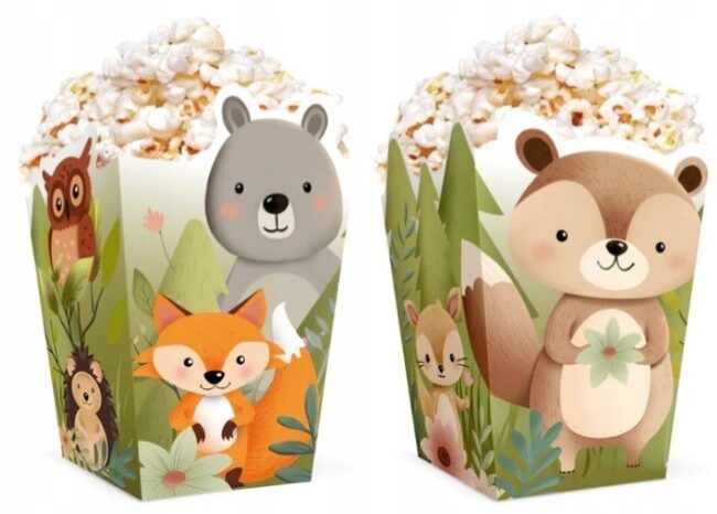 Pudełka na popcorn Zwierzęta Leśne Leśni Przyjaciele 6 sztuk