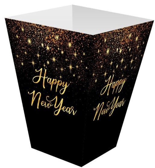 Pudełka na popcorn czarne Happy New Year Sylwester 6 sztuk