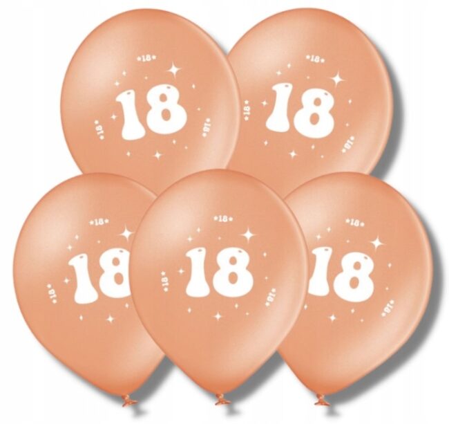 Balony różowe złoto 18 Urodziny Osiemnastka 5 szt.