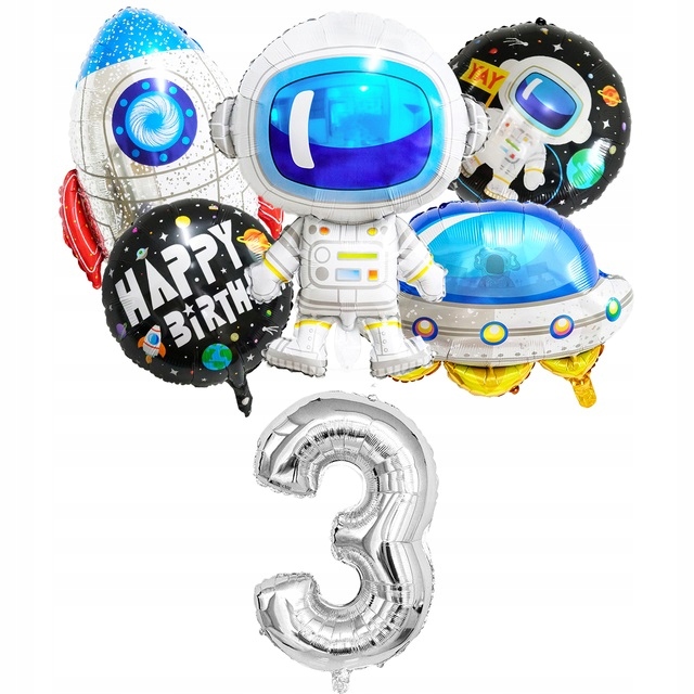 Zestaw Balony Kosmos Rakieta Astronauta 3 Urodziny