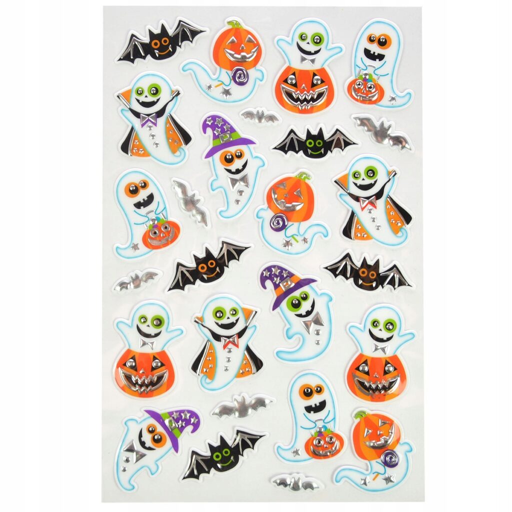 Metalizowane naklejki halloweenowe HALLOWEEN Mix wzorów Duszki HAL-222B