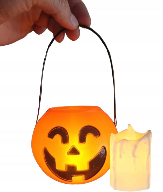 Wiaderko DYNIA Pojemnik na cukierki + Świeczka LED na baterie HALLOWEEN
