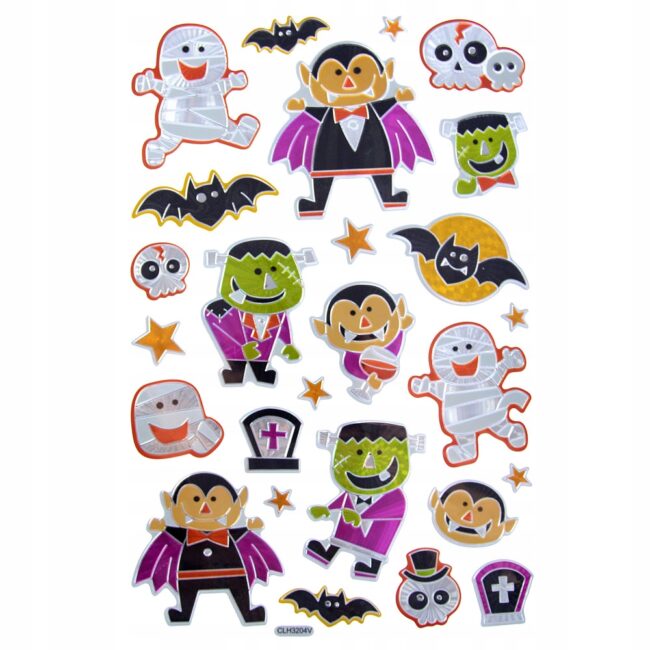 Metalizowane naklejki halloweenowe HALLOWEEN mix wzorów Potwory HAL-222D