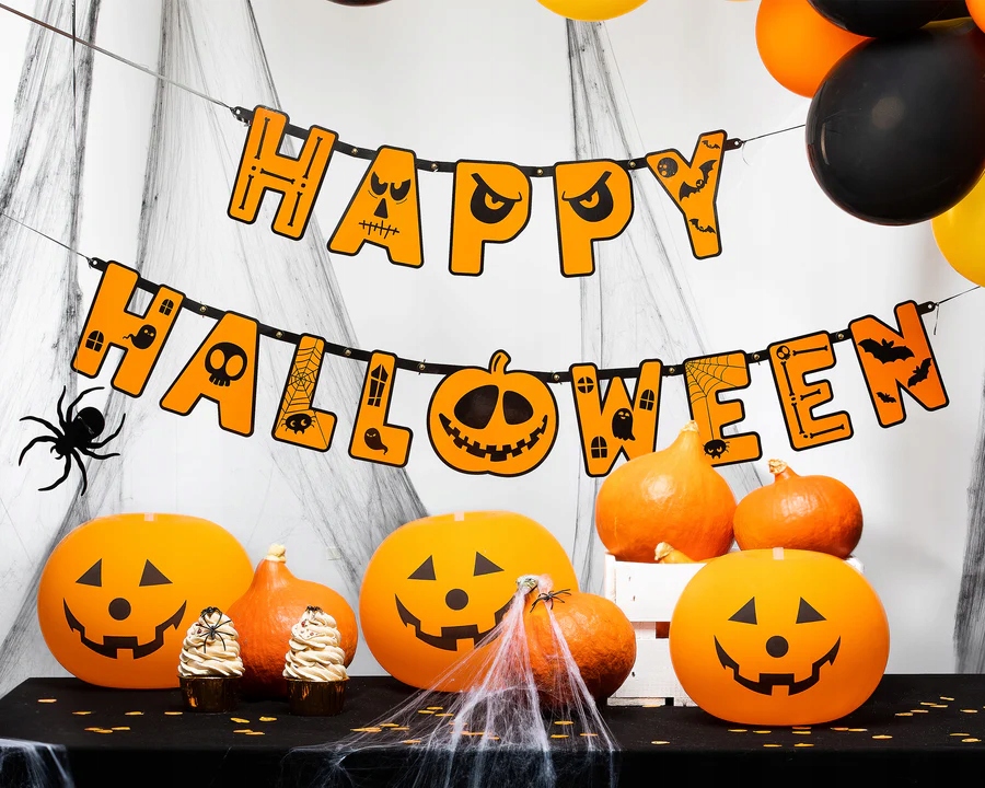 Baner Girlanda pomarańczowa HAPPY HALLOWEEN 185 cm Dynia HAL-087 - obrazek 8