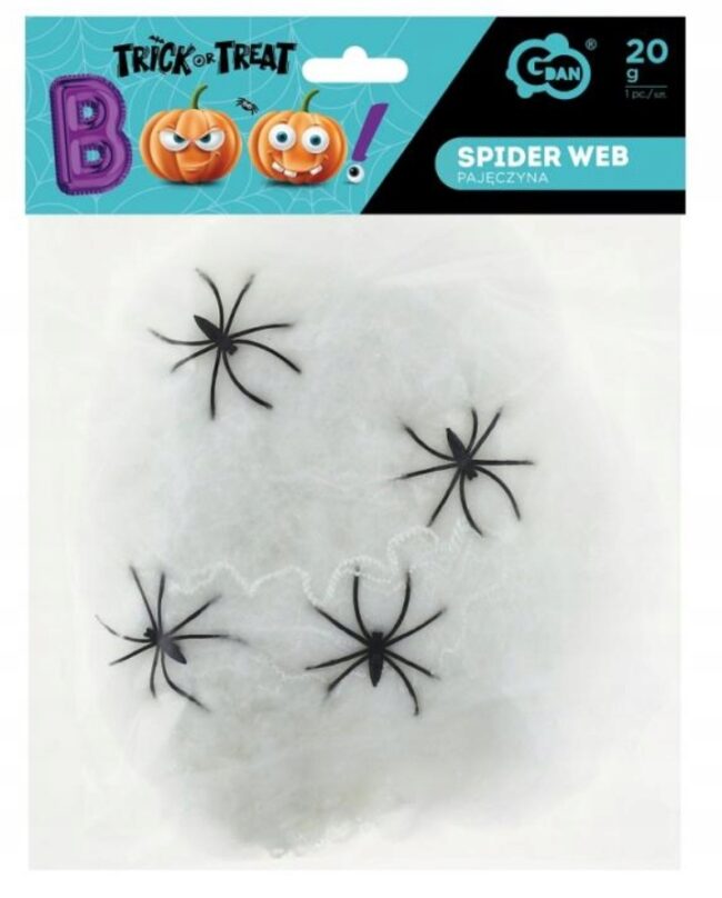 Pajęczyna biała Sieć 20 g Halloween Dekoracja 4x Pająk PAJĄKI HAL-034