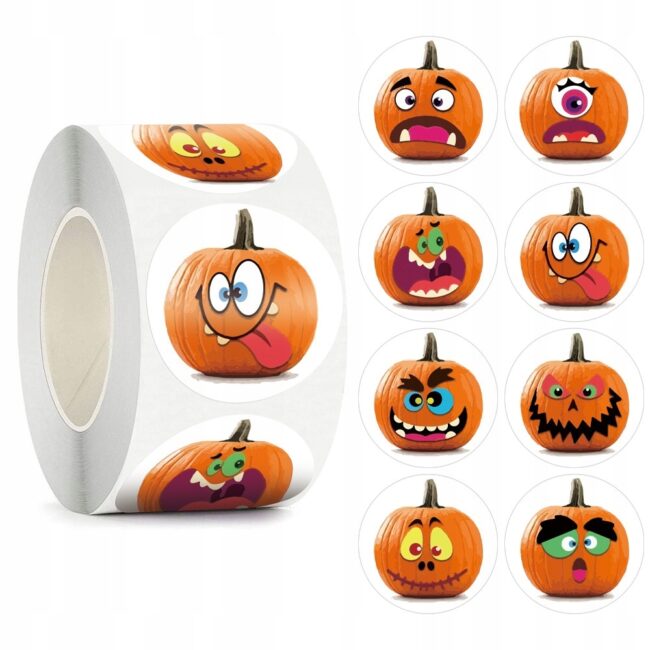 Naklejki Kolorowe na rolce Dynia Halloween 500 sztuk Dekoracje HAL-012B