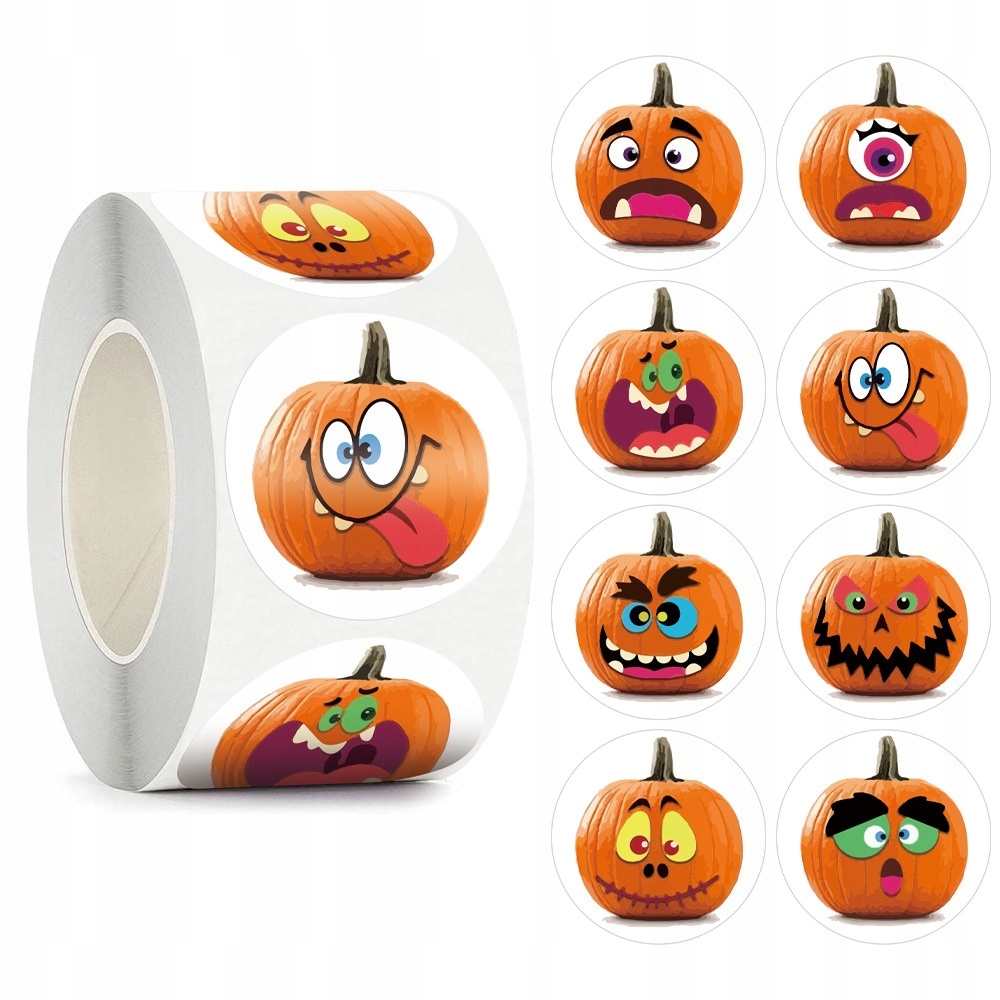 Naklejki Kolorowe na rolce Dynia Halloween 500 sztuk Dekoracje HAL-012B