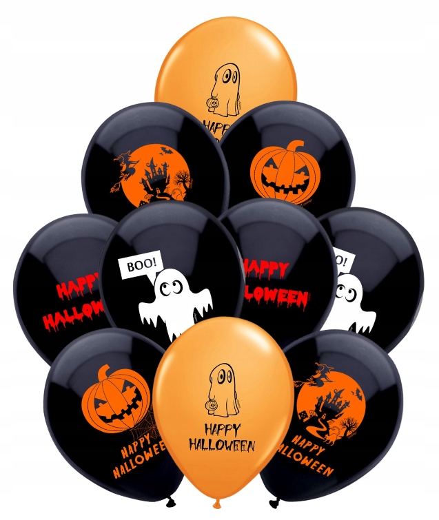 Balony lateksowe Happy Halloween Mix 10 sztuk Duch Dynia