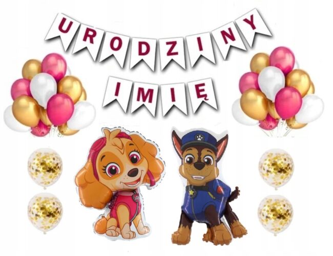 Zestaw Balony Psi Patrol 1-9 Urodziny + Imię