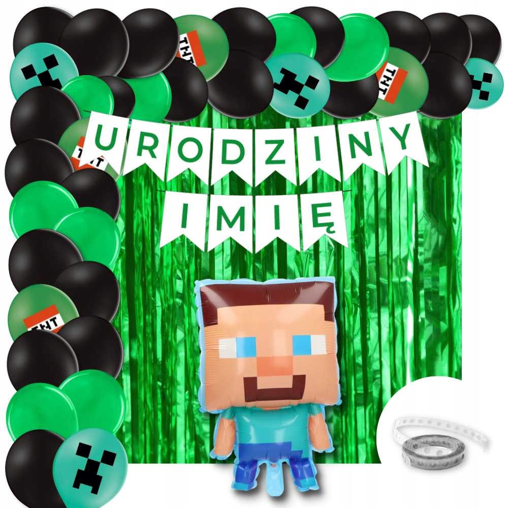 Zestaw Balony Piksele Minecraft 1-9 Urodziny + Imię