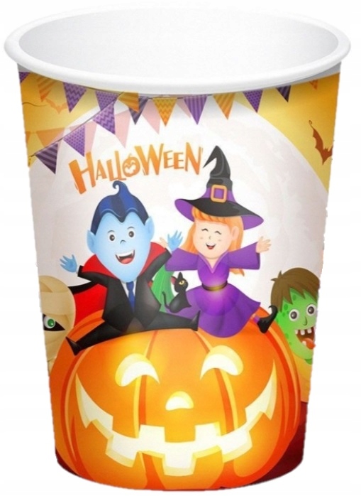 Kubeczki papierowe na Halloween Wiedźma Wampir Dynia 6 sztuk HAL-209