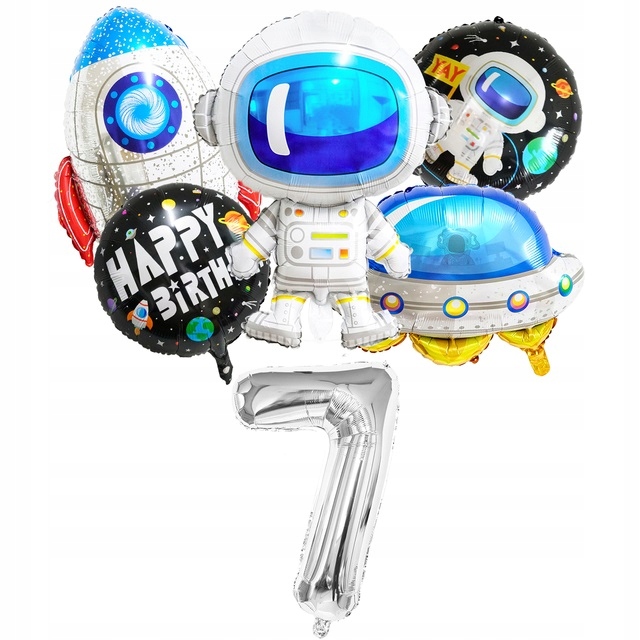 Zestaw Balony Kosmos Rakieta Astronauta 7 Urodziny