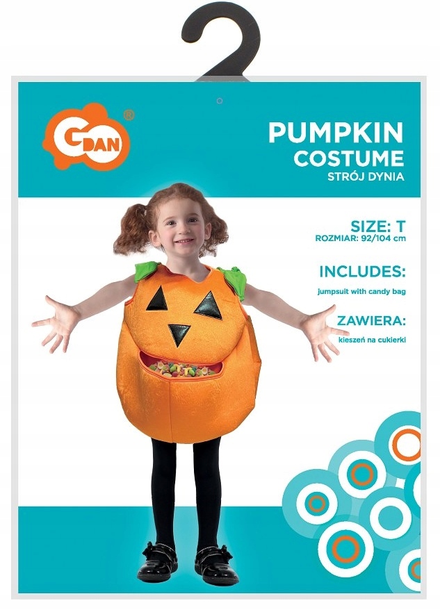 Strój dla dzieci Halloween Dynia z kieszenią na cukierki 92/104 cm HAL-174 - obrazek 4
