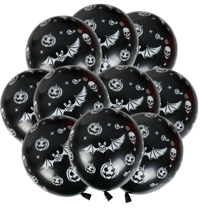 Balony lateksowe na Halloween Czarne Dynia Nietoperz 10 sztuk HAL-227
