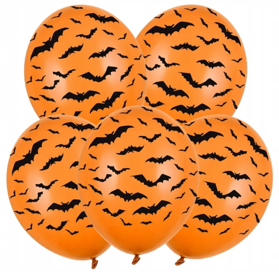Balony lateksowe pomarańczowe na Halloween Mix 5 sztuk Nietoperz HAL-144