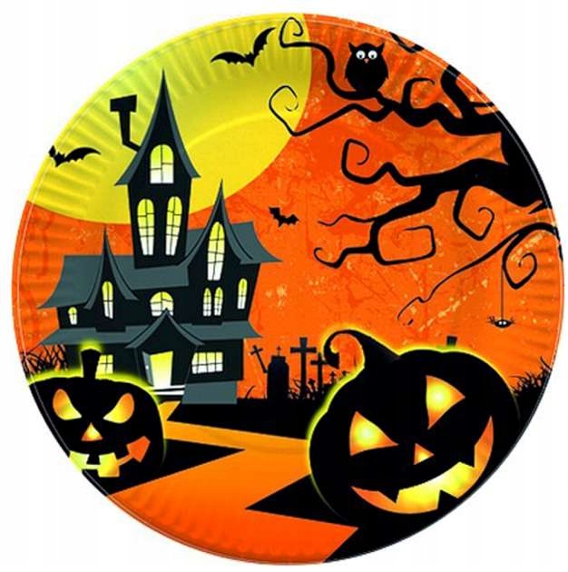 Talerzyki papierowe na Halloween Nawiedzony Dom 10 sztuk HAL-050