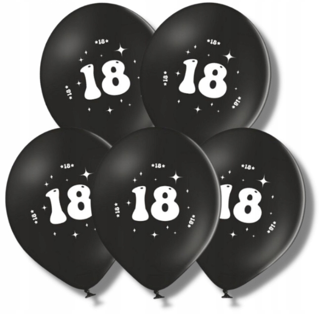 Balony czarne na 18 Urodziny Osiemnastka 5 sztuk