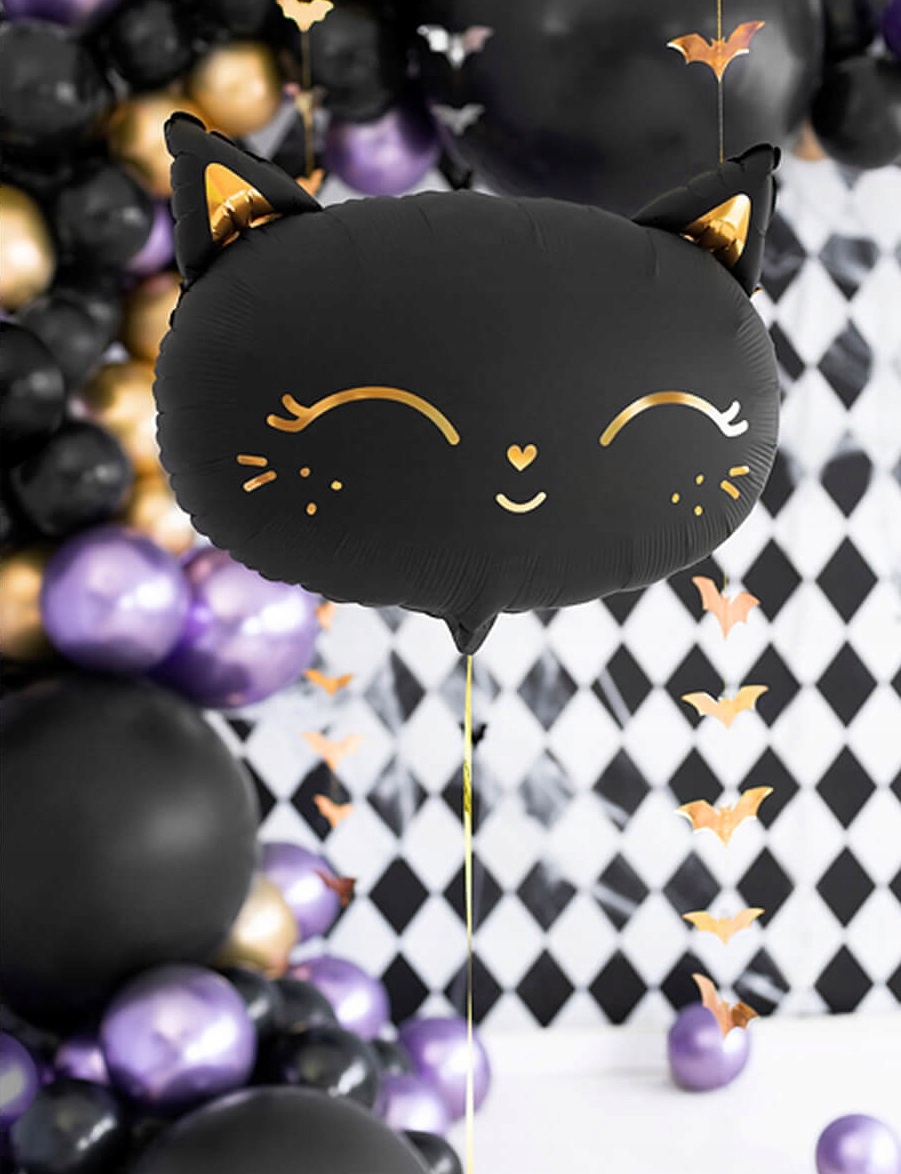 Balon foliowy Czarny Kot Głowa Kotek 48x36 cm Halloween Andrzejki HAL-118 - obrazek 2