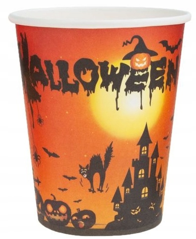 Kubeczki papierowe pomarańczowe na Halloween Kot Dynia 10 sztuk HAL-211
