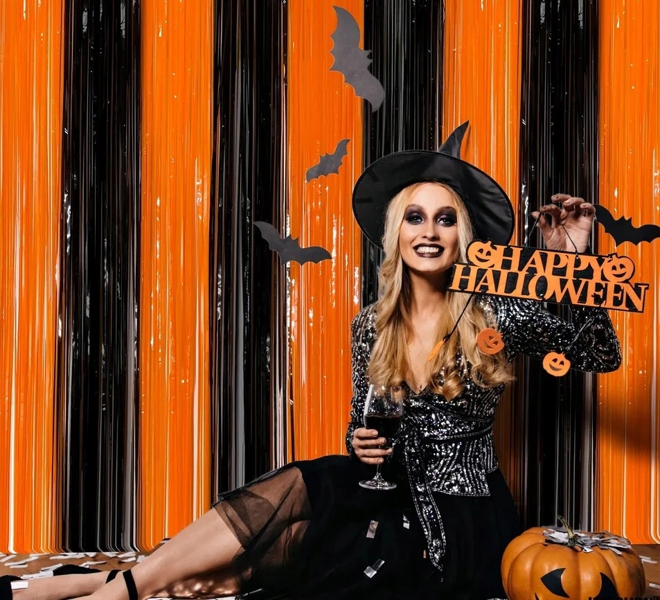 Kurtyna pomarańczowo-czarna na Halloween 100x200 cm HAL-206 - obrazek 3