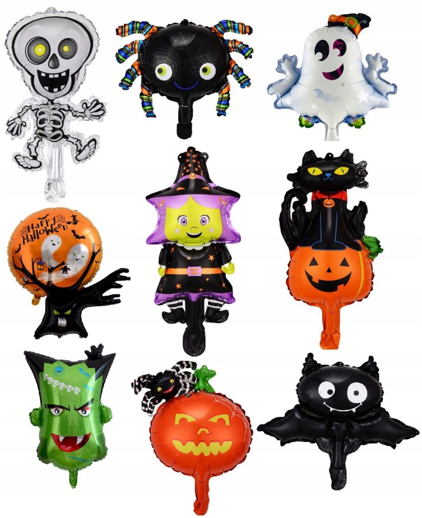 Zestaw balony foliowe na Halloween 9 sztuk Dynia Nietoperz Duch HAL-149