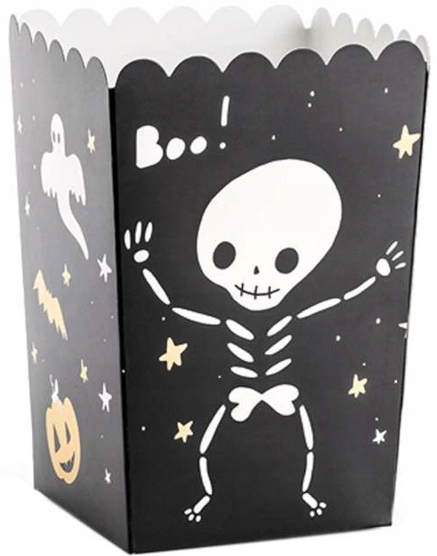 Pudełka papierowe na popcorn Kościotrup Halloween 6 sztuk HAL-083