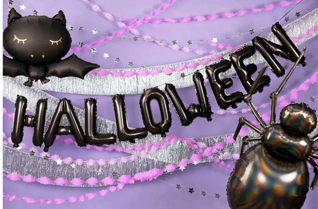 Balony foliowe czarny napis Halloween literki 280x46 cm HAL-097 - obrazek 2