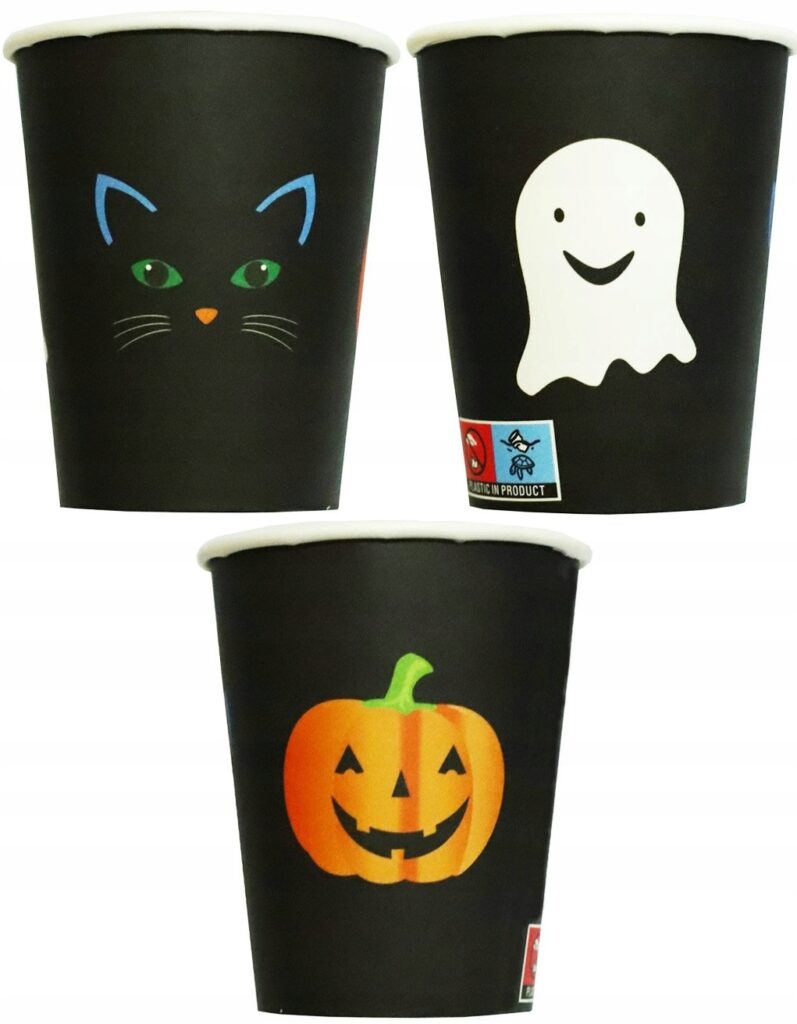 Kubeczki papierowe Halloween Duszek Kot Dynia 250 ml 6 sztuk HAL-169