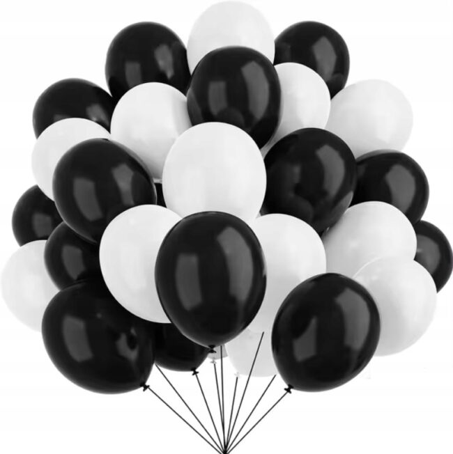 Balony lateksowe czarne białe mix 20 Sztuk Urodziny Andrzejki Sylwester