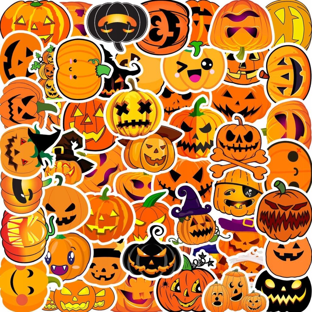Naklejki Halloween Dynia Mix 50 sztuk Dekoracje HAL-161