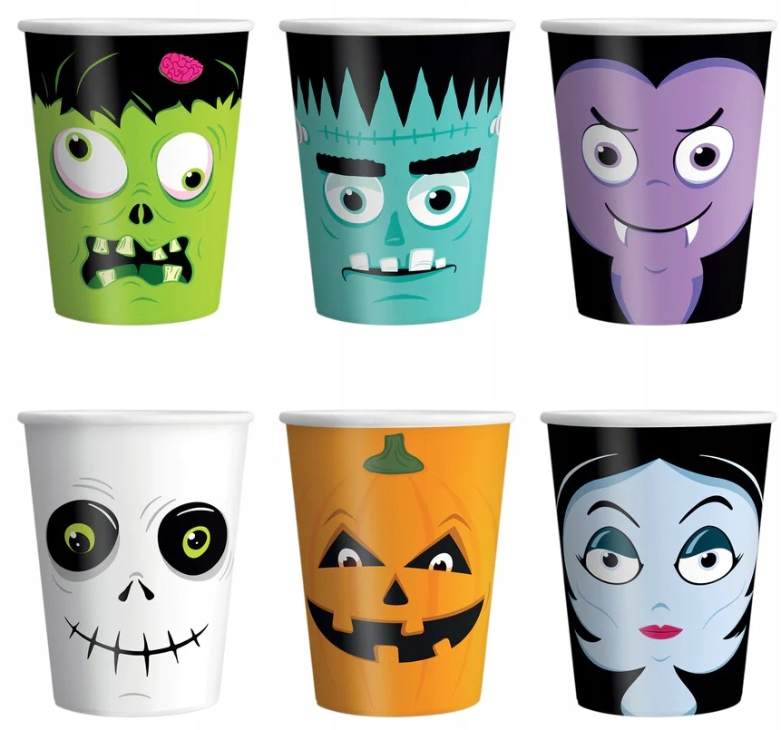 Kubeczki papierowe Halloween Monsters Potwory 6 sztuk HAL-073