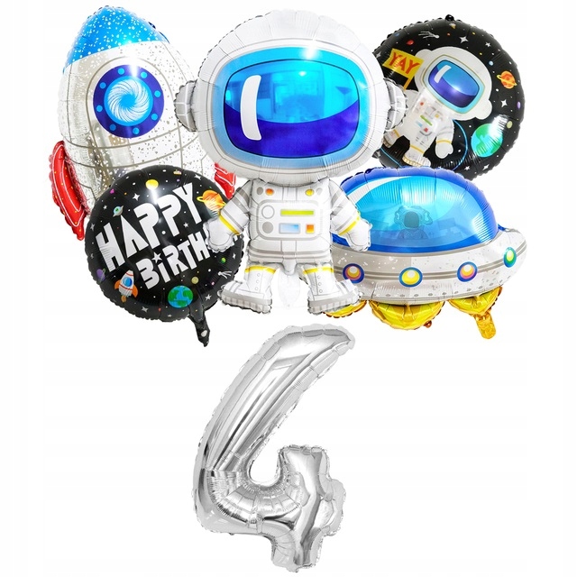 Zestaw Balony Kosmos Rakieta Astronauta 4 Urodziny