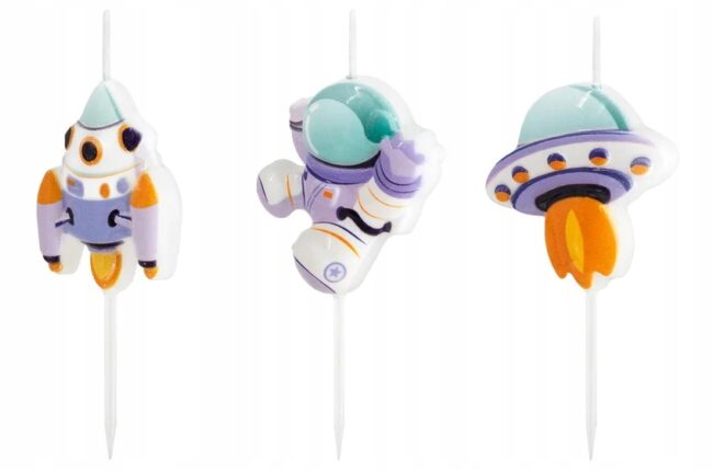 Świeczki Urodzinowe na tort KOSMOS Astronauta Rakieta 3 sztuki