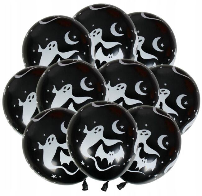 Balony lateksowe na Halloween Czarne Duch Nietoperz 10 sztuk HAL-229