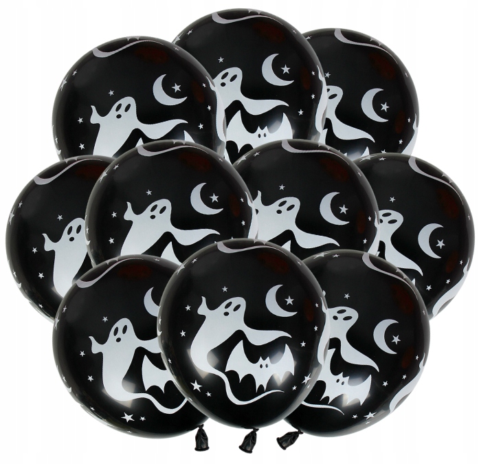 Balony lateksowe na Halloween Czarne Duch Nietoperz 10 sztuk HAL-229